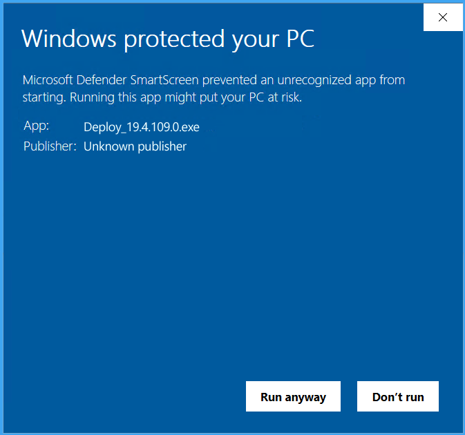 Windows SmartScreen blocking launch of an older PDQ build